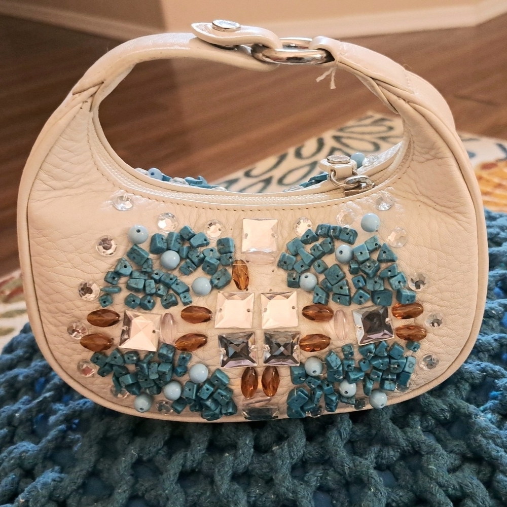 Vintage Cole Haan Embellished Cream Handbag